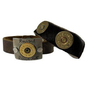 Lot 2 Leather Cuff Bracelets Remington Shot Gun Raised Right Cowgirl Junkie